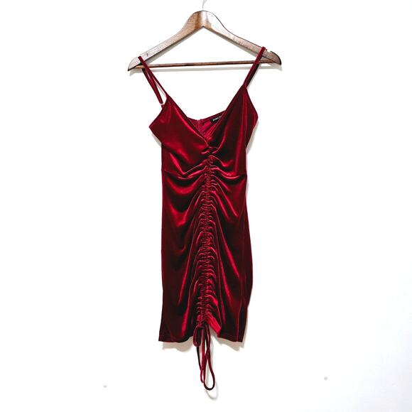 Double Crazy Velvet Spaghetti Strap Ruched Bodycon Dress Sz M Valentines Day - Picture 2 of 7